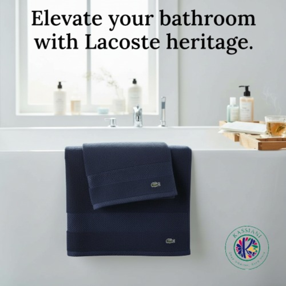 Lacoste Heritage Navy Supima Cotton Hand Towels‎ – Luxury 2 Piece Set, 16"x30"